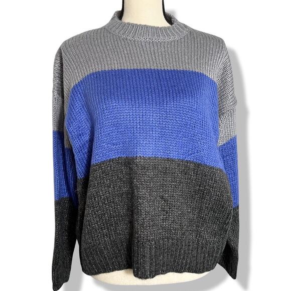 Lumiere women's knit color block crew neck long sleeve sweater new medium - Picture 1 of 7